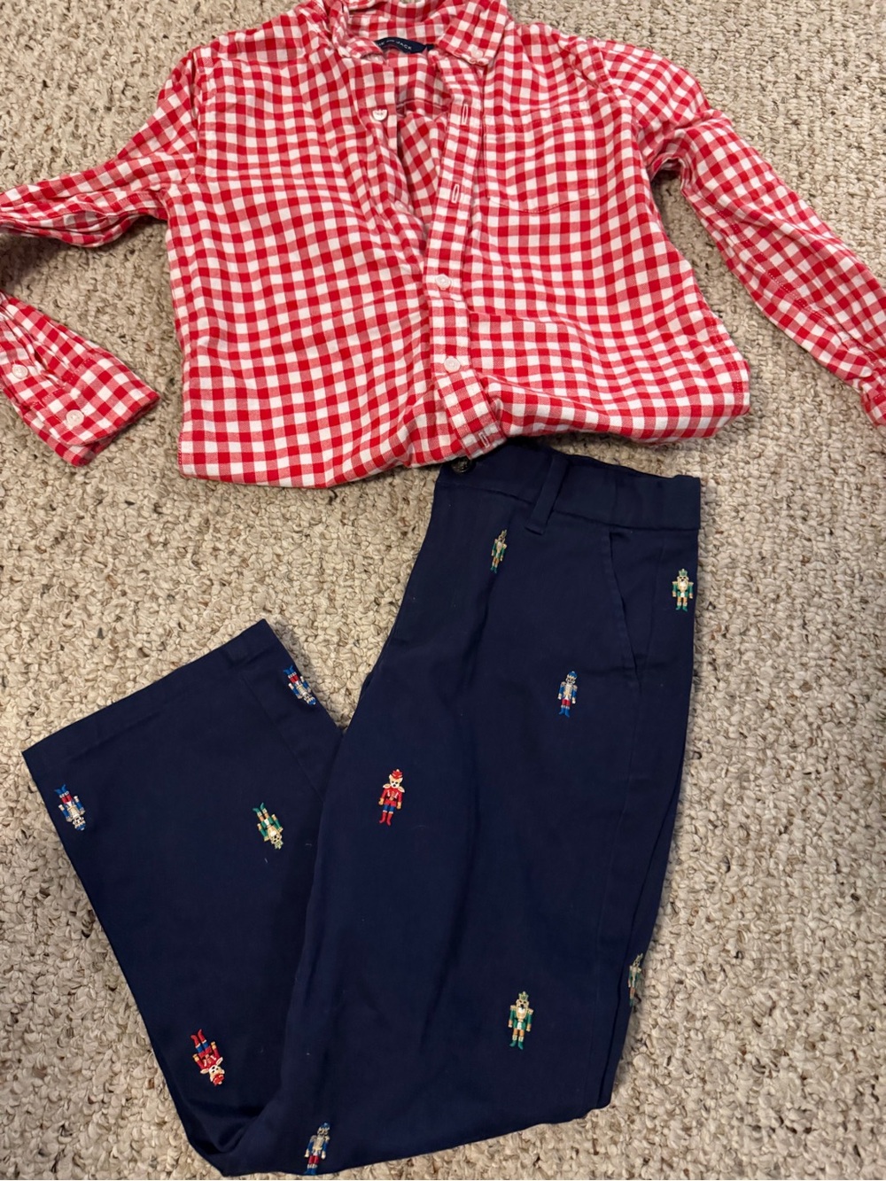 Janie and jack boys' Red Gingham Shirt & Navy dog Nutcracker Pants Set